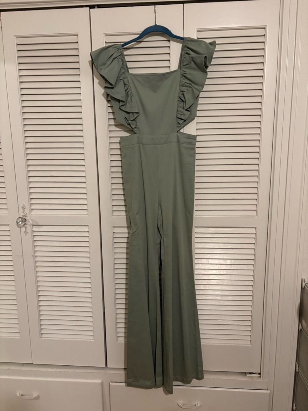 Ruffled Strap Wide-Leg Jumpsuit in Sage